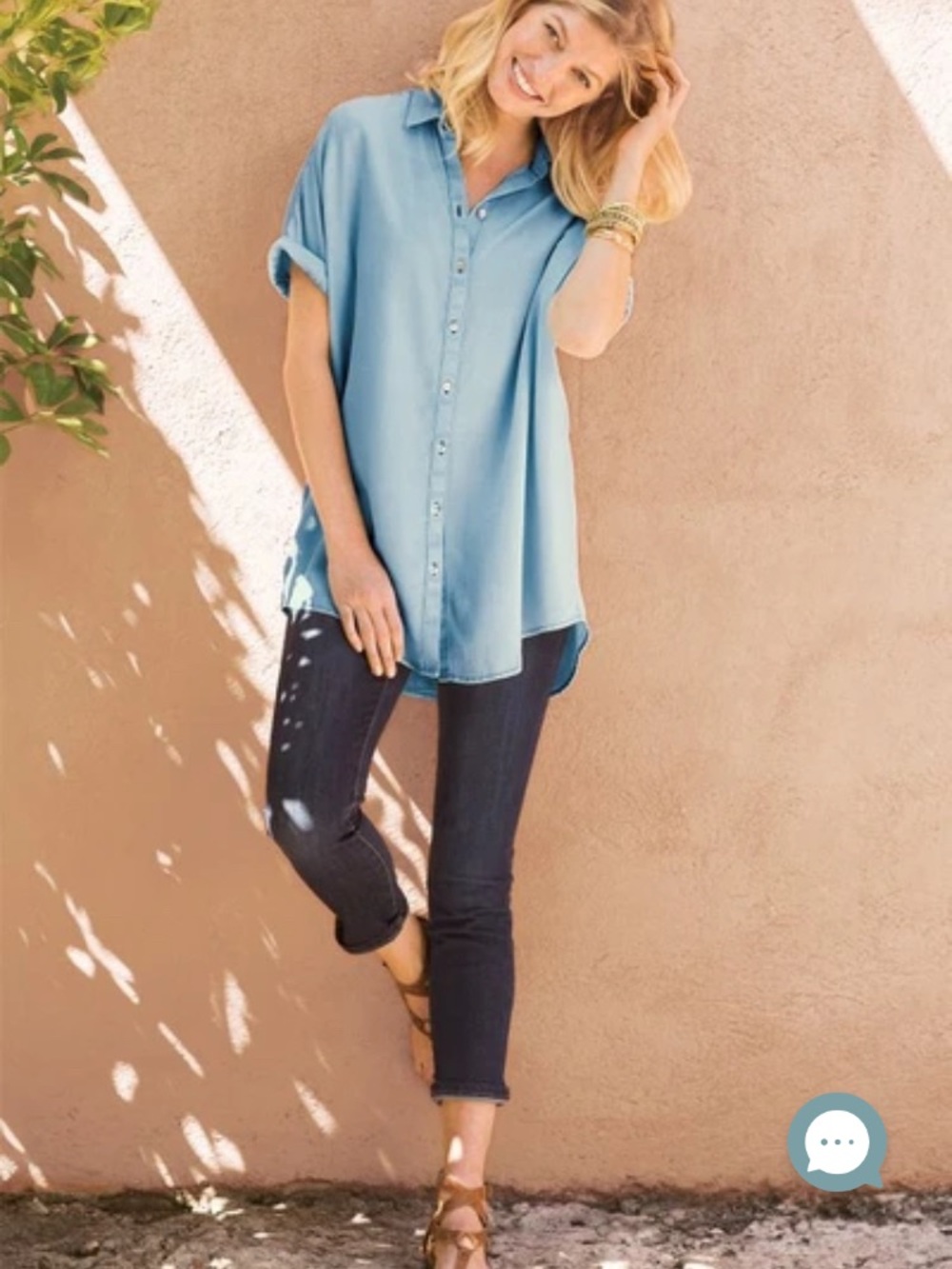 Soft Surroundings light blue chambray button-up tencil tunic Size L